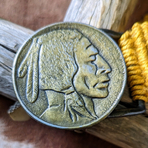 Vintage Boho Western Macrame With Indian Head Buckle Belt - Picture 6 of 10